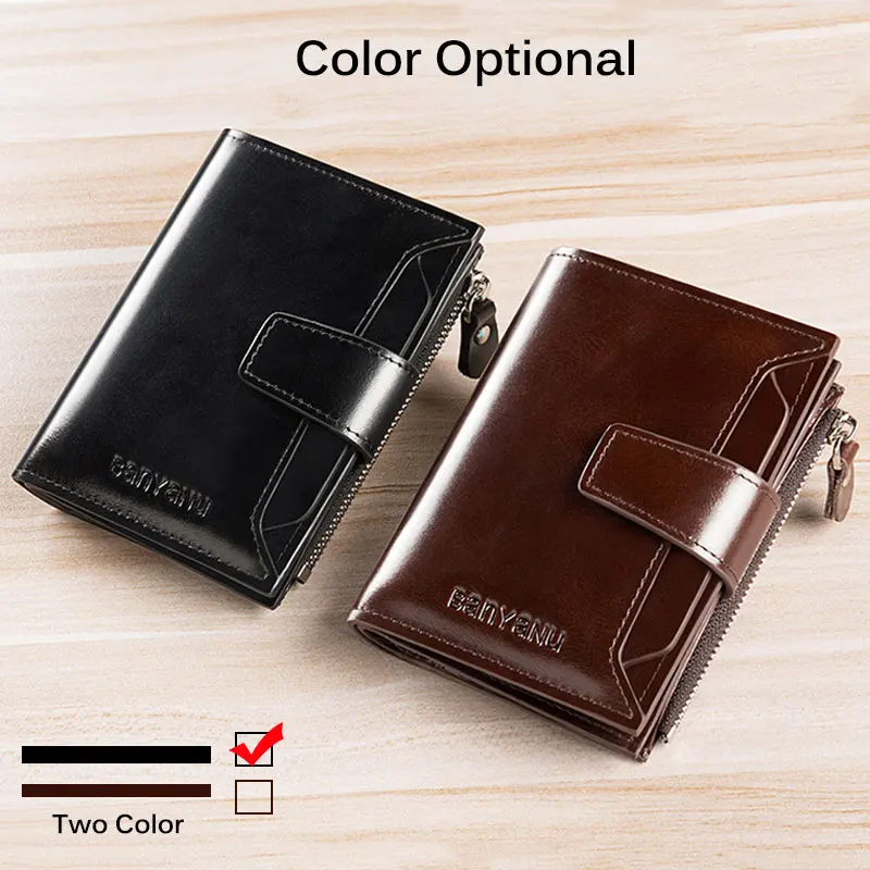 Men's Leather Trifold Short Wallet RFID Blocking Credit Card Holder Coin Zipper Pocket