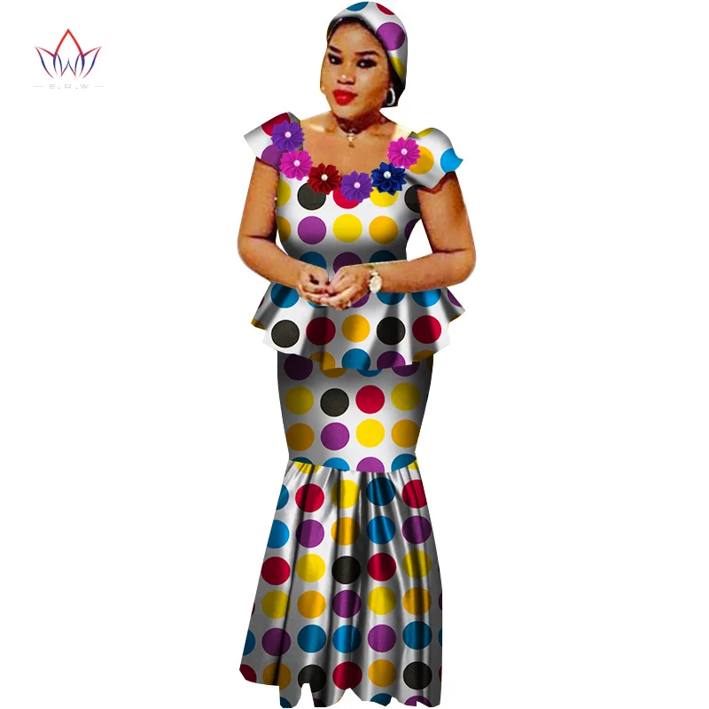 African Bazin Riche Dresses for Women Set Clothes Skirt Top Sets for Women High Waist Skirt Long African Skirt Plus Size WY2564 - Цвет: 1