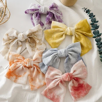 Online Vintage Tie-Dye Barrettes Zwei Schicht Oversize Bogen Haar Clip Pferdeschwanz FrĂŒhling Clip Headwear MĂ€dchen Kopfschmuck Haar Zubehör