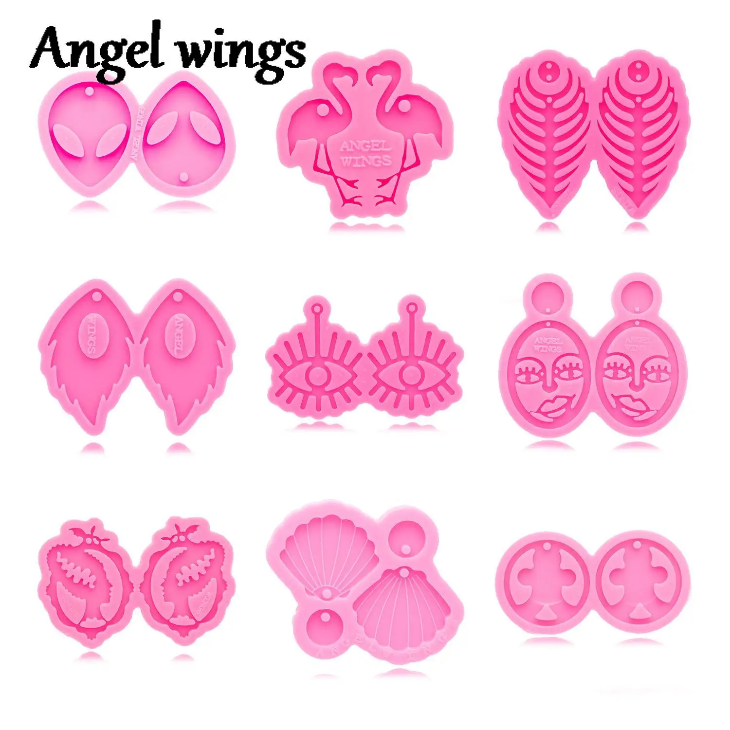 DY0317 Muschel/Alien/Flamingo/Frau Gesicht Ohrringe Harzform, Kunst DIY Silikon Handwerk Formen für Epoxidharz Schmuck