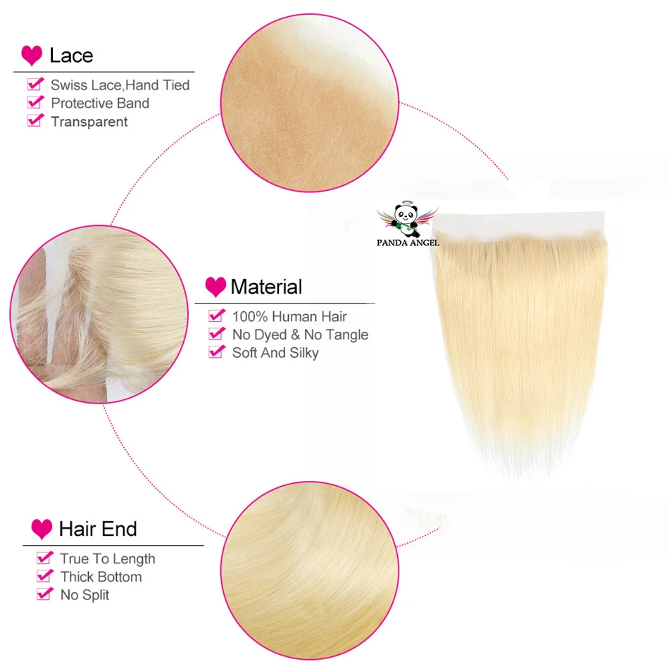 613 Blonde Brazilian Straight Lace Frontal Closure 13*4 With Baby Hair Middle/Free/Three Part Remy Human Hair Lace Closure Panda