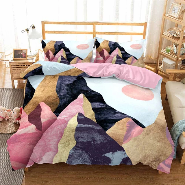 Set copripiumino astratto Mountain Peak per ragazza Nordic breve copriletto  3d singolo letto matrimoniale Queen Size abbigliamento letto donna -  AliExpress