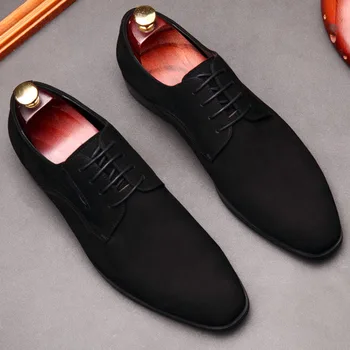 

Luxury Brand Designer Genuine Leather Mens Italian Oxford Shoes For Men Black Suede Dress Shoes Business Office Formal Shoes