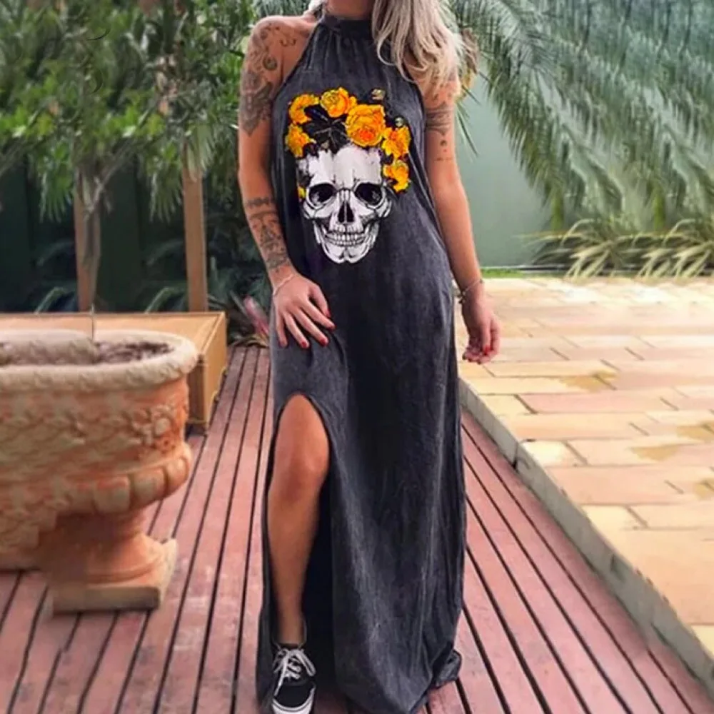 Female-Loose-Halter-Neck-Sleeveless-Skull-Print-Women-Dress-Street-Fashion-Side-High-Split-Flower-Pr (1)
