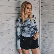 Special Offers Autumn Women's Tie-dye Tops Round Neck Long-sleeved Slim T-shirt Ladies Fashion Drawstring Layered Pullover Special Offers Autumn Women's Tie-dye Tops Round Neck Long-sleeved Slim T-shirt Ladies Fashion Drawstring Layered Pullover