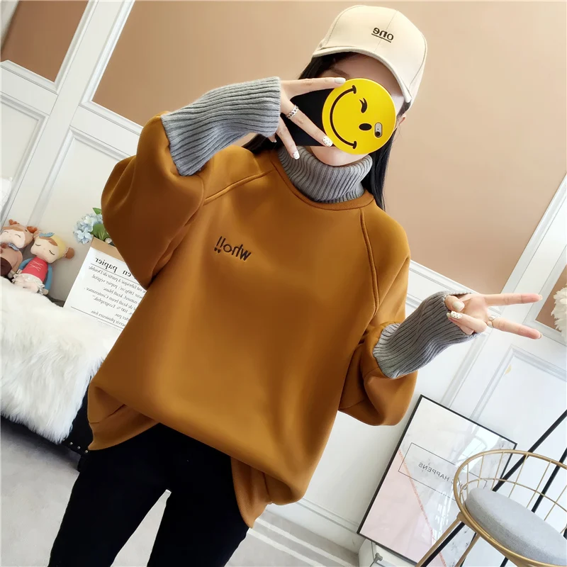 Толстовка Femme корейский Ulzzang Harajuku поддельные 2 шт. с длинным рукавом толстовки для женщин флисовые пуловеры толстовки женские топы - Цвет: see chart