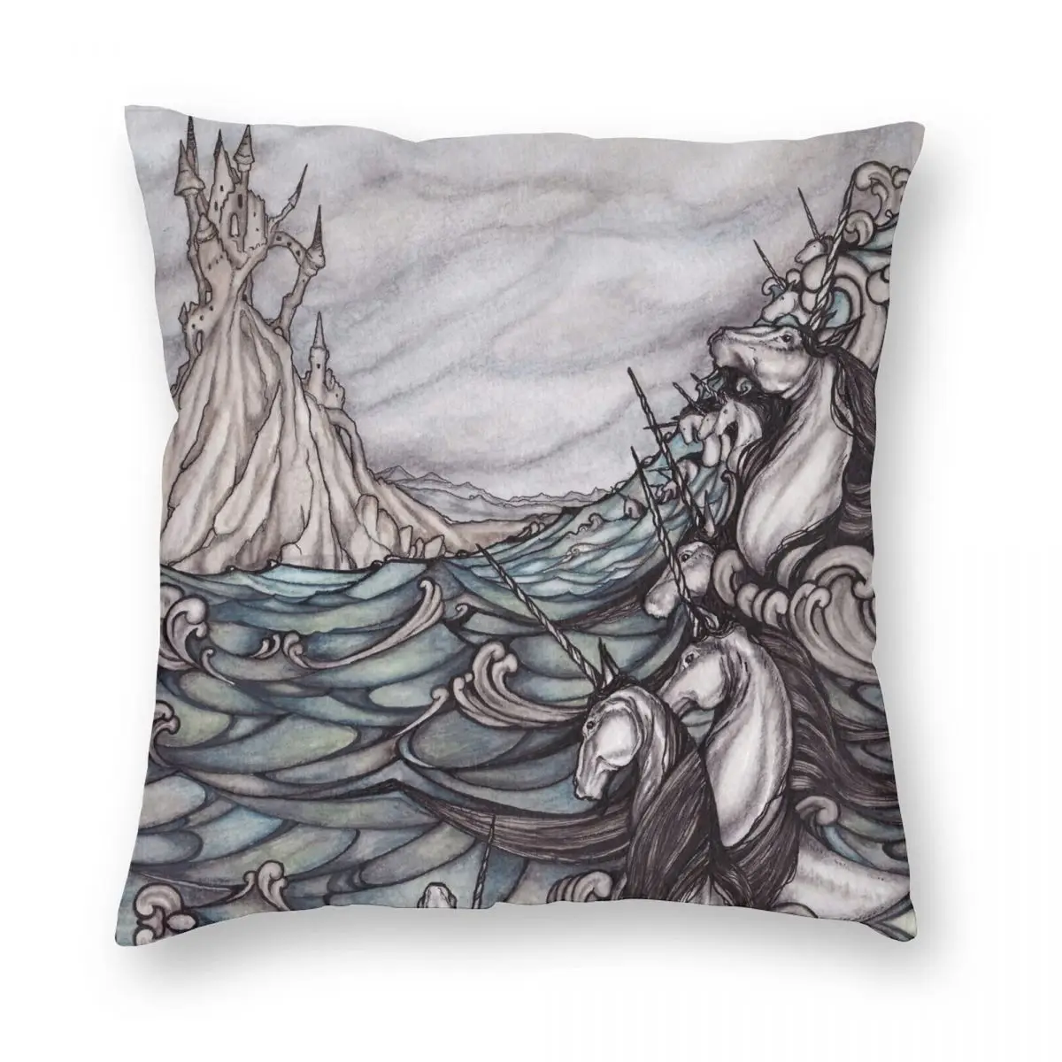 

Unicorns In Sea Square Pillowcase Polyester Linen Velvet Pattern Zip Decor Throw Pillow Case Home Cushion Cover