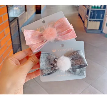 

20 pcs/lot, 4.3" handtied woolen bow hair clips with pompom center, kids girls hair accessories