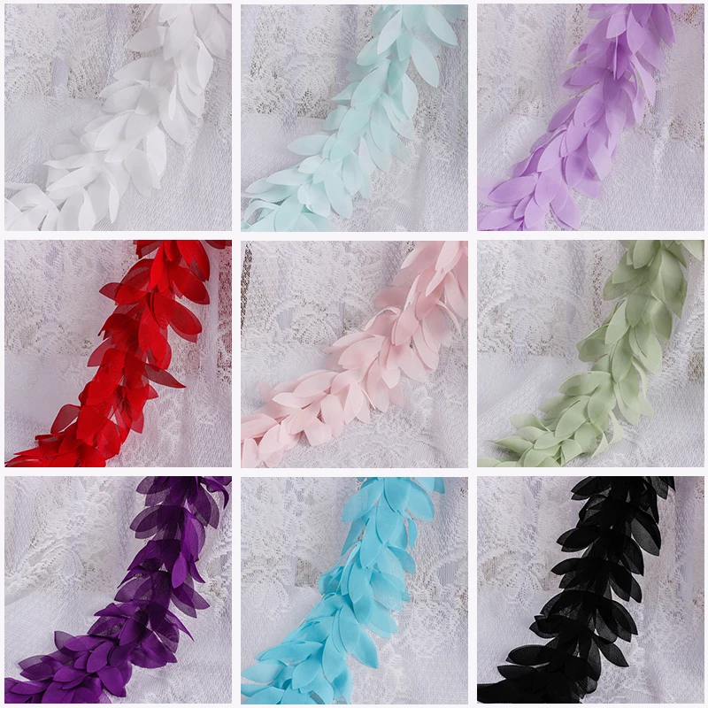 2yards chiffon leaf lace trim chiffon strip 14 colors 3D Chiffon DIY 12cm Width lace trim ribbon XF11 lace ribbon lace fabric lace sewing accessories lace sewing supplies lace accessories lace garment accessories clothing accessories lace decoration clothing craft accessories chiffon fabric