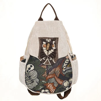 

Ladies Anti-Theft Backpack Retro Printing Female Student School Bag Handmade Lady School Bag
