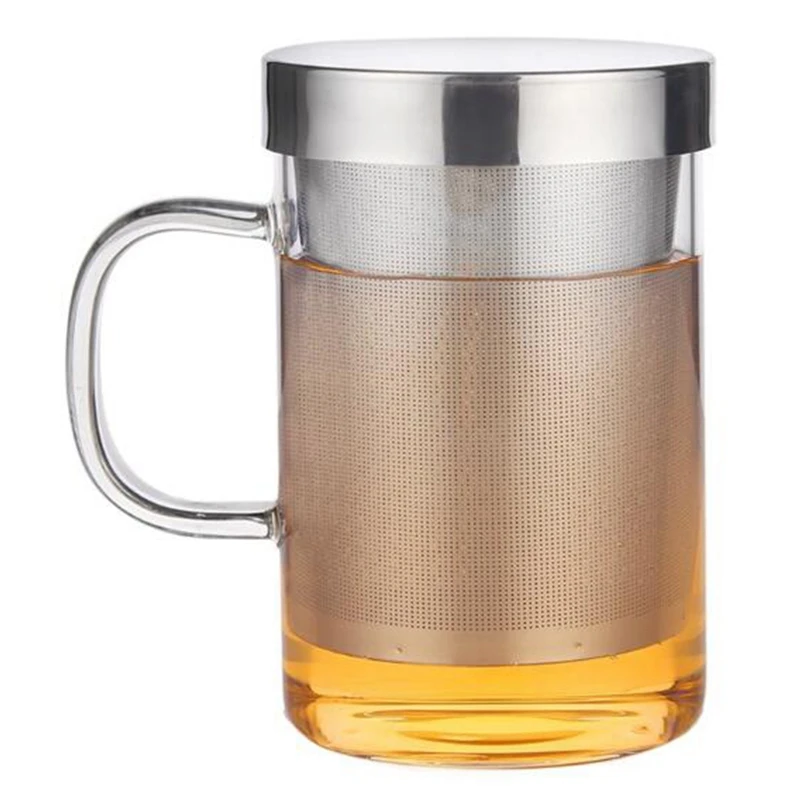 Tea Infuser 500Ml Travel Heat-Resistant Glass Mug with Stainless Steel Lid Coffee Cup Tumbler