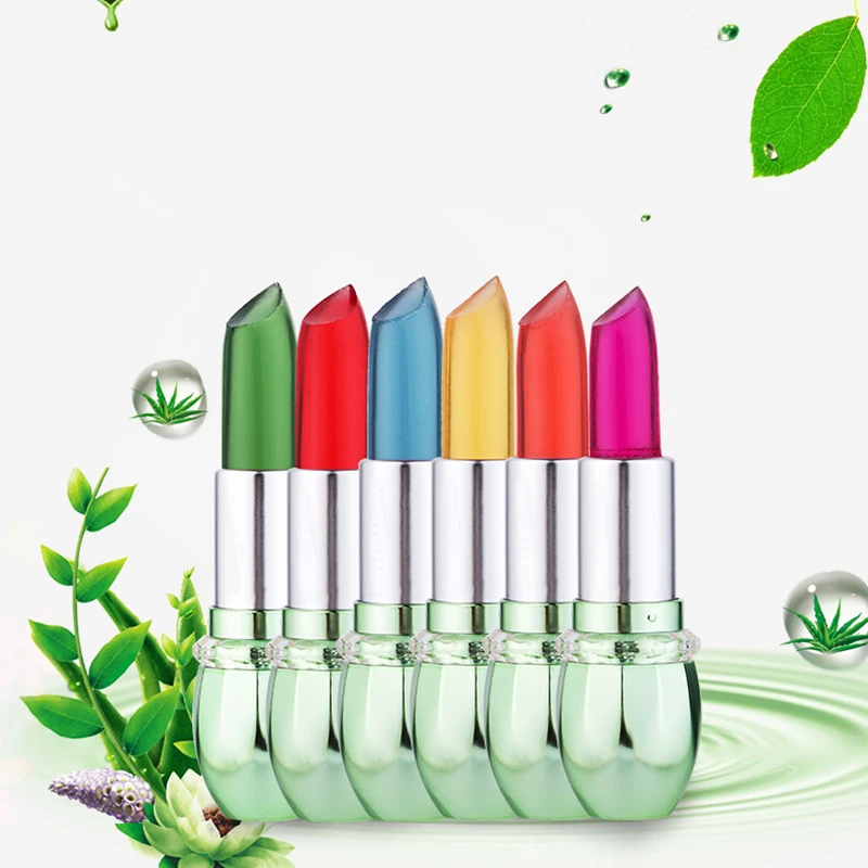 

6 colors aloe vera gel jelly lipstick warming moisturizing and not easy to fade color changing lipstick cosmetic makeup