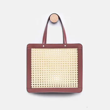 

Handbag Vinatge Woven Hollow Holiday Bag Portable Square Bag 2020 Nordic Niche Design Canvas-bag A102