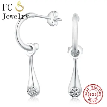 

FC Jewelry 925 Sterling Silver Geometric Minimalist Waterdrop Droplets Crystal Stud Earrings Female Women Girl Brincos 2019 NEW
