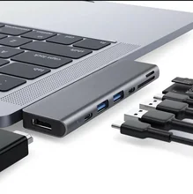 7in1 USB C hub hdmi duplo tipo c multiport leitor de cartão adaptador 4k para macbook ar