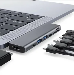 Adaptateur de lecteur de carte 7 en 1 USB C Hub HDMI 4K, double Type C Multiport pour MacBook Air 