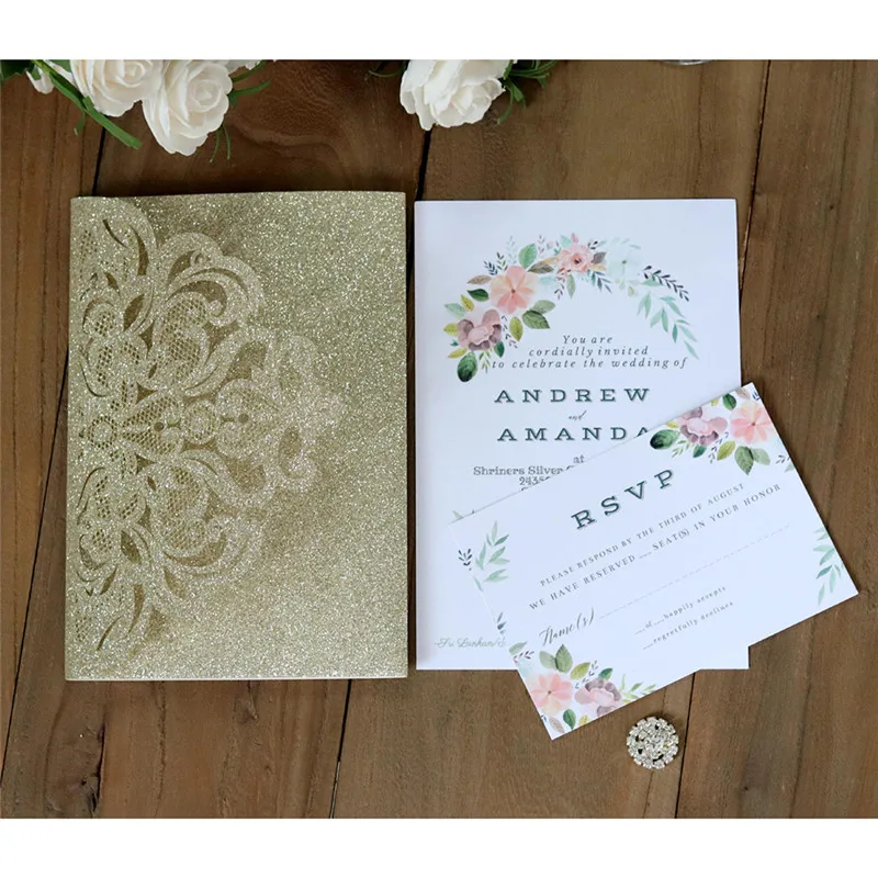  10pcs Elegant Hollowing Embossing Laser Cut Wedding Invitation Greeting Card Tri-Fold Business Card - 4.00054E+12