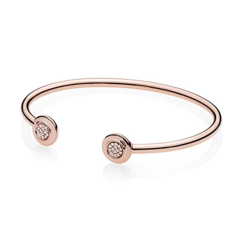 

100% 925 Sterling Silver Bead Charm Chain Fit Original Pans Rose Gold Signature Open Bangle For Women DIY Pans Jewelry