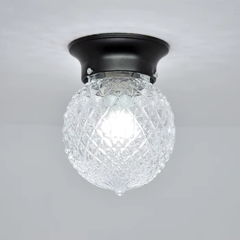 

Aoiour Black Rustic Incandescent Flush Mount Light Indoor / Outdoor Down Light Clear Diamond Glass 6 inch Pineapple Lampshade