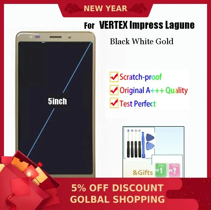 Najtaniej Oryginalna najlepsza jakość 5nch dla VERTEX Impress Lagune wyświetlacz LCD + montaż digitizera ekranu dotykowego