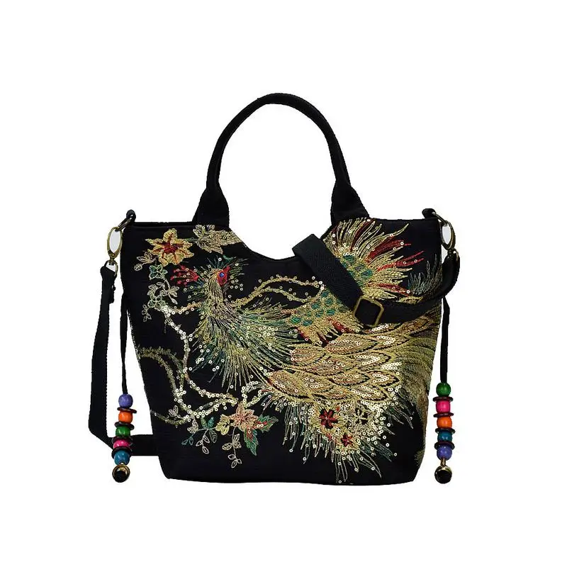 

Ethic Women Embroidered Shoulder Bag Vintage Canvas Peacock Pattern Embroidery Handbag Handbags Crossbody Messenger Bags Tote