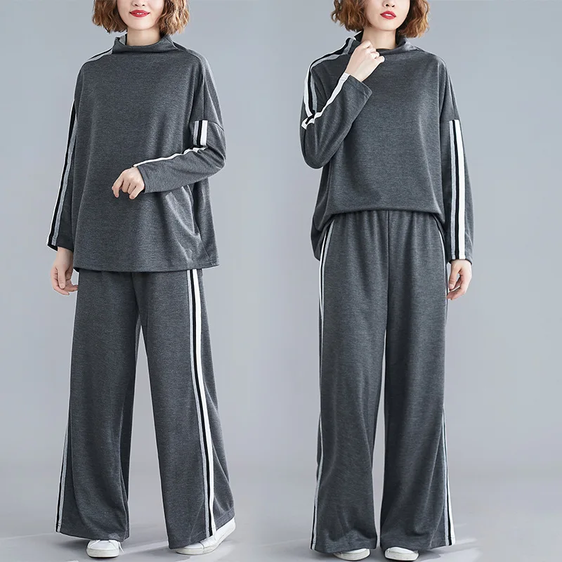 

Photo Shoot Large Austrian Autumn And Winter Large Size Fashion Leisure Suit Loose Casual High Collar Hoodie Athletic Pants Two-