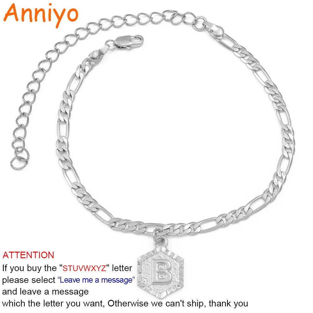 Anniyo 21cm + 9cm Extender Chain A-Z Silve Initial Letter Anklet Women Fashion Alphabet Jewelry Gifts Foot Chain Girl #105906B Anniyo 21cm + 9cm Extender Chain A-Z Silve Initial Letter Anklet Women Fashion Alphabet Jewelry Gifts Foot Chain Girl #105906B