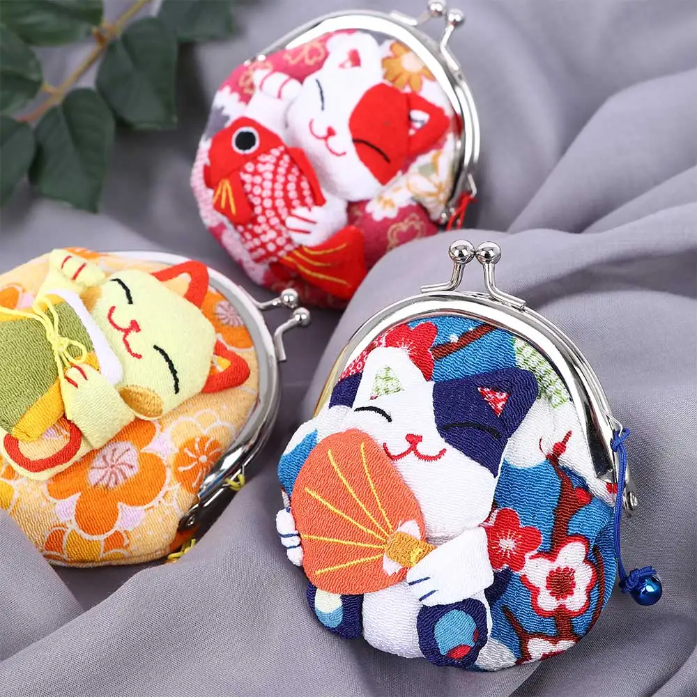 1 шт. Кошелек для монет в японском стиле Kawaii мультяшное кимоно Lucky Cat бумажник из ткани мешочек для детей Детские Чехлы для карт и ключей