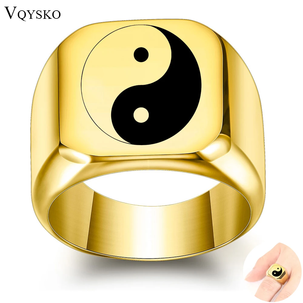 Trendy Tai Chi Gossip Pattern Men's Signet Ring Stainless Steel Yin Yang Geometric Statement Party Gift Jewelry Anillo Wholesale