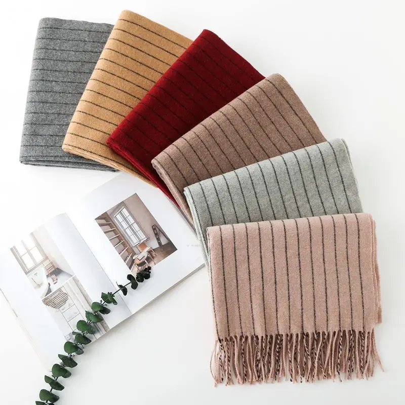 

2019 Hijab Winter New Side Vertical Stripes Pure Color Wool Female 310 Grams With Thick Warm Shawl Wholesale Joker Decoration