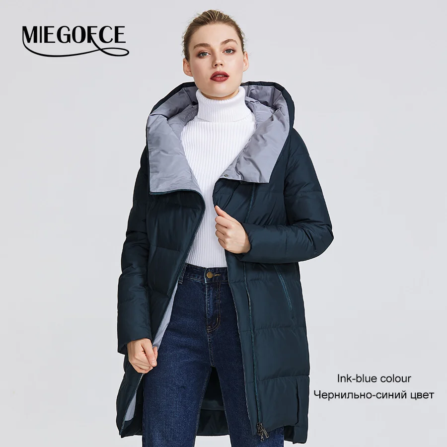 609 Ink blue colour MIEGOFCE Зимняя коллекция женская зимняя куртка сделан с настоящего биопуха ветрозащитный стоячий воротник с капюшоном пуховик имеет несколько необычных расцветок кривая что придает этой модели особенный стиль - Цвет: 609 Ink blue colour