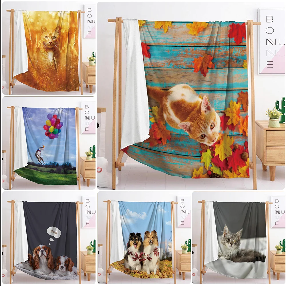 

Blanket on Bed 3D Animal Plush Sherpa Blanket Pet Siamese Bedspreads Fur Print Thin Quilt Drop Ship
