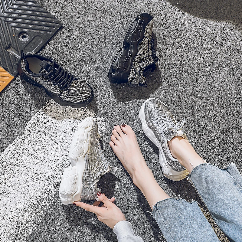 Стразы Женская обувь на платформе Кроссовки Бренд zapatos de mujer Женские кроссовки