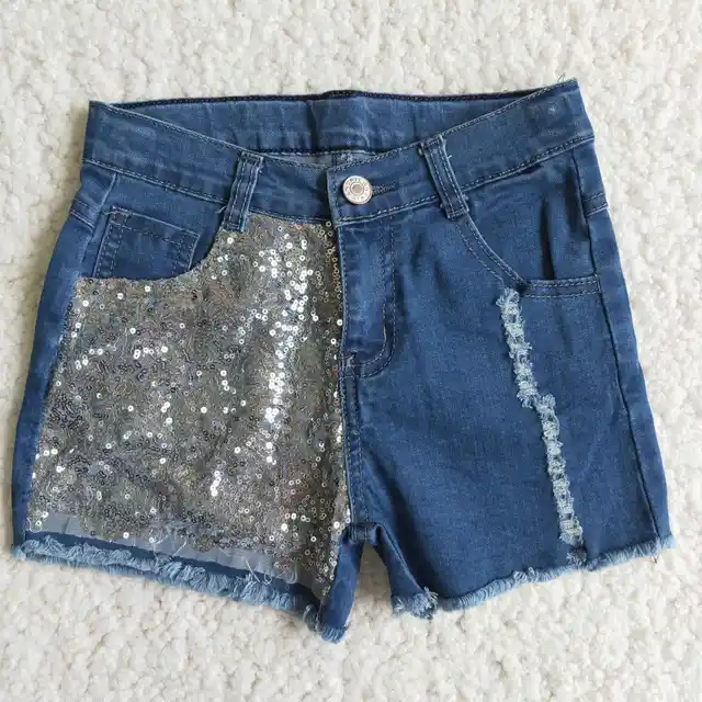 Baby girl summer sequins ripped blue 