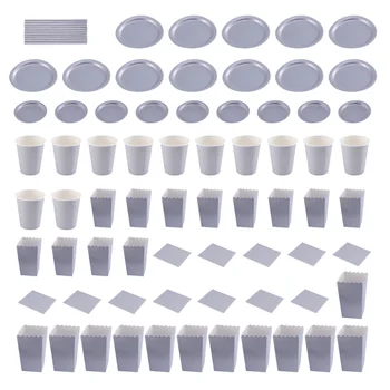 

1 Set 72pcs Party Dessert Table Setting Service Plate Tableware Set Paper Dinnerware Set for Birthday Party Wedding Banquet (Sil