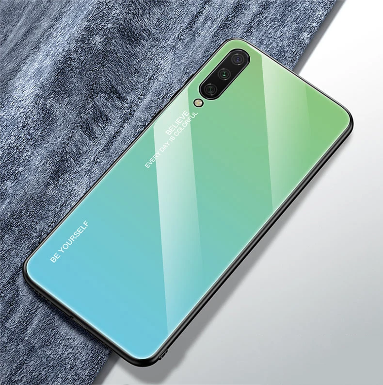green Градиент закаленное Стекло чехол для Xiaomi Redmi Note 8 7 5 Pro 6A 7A k20 Pro защитный чехол для Xiaomi A3 A2 lite A1 F1 8 9 - Цвет: green