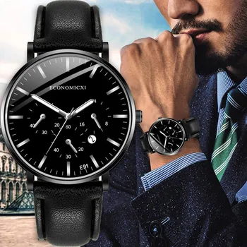 

Luxury Brand Quartz Watches reloj hombre Mens Delicate Bracelet Watch Male Leather Band Business Watches часы мужские наручные
