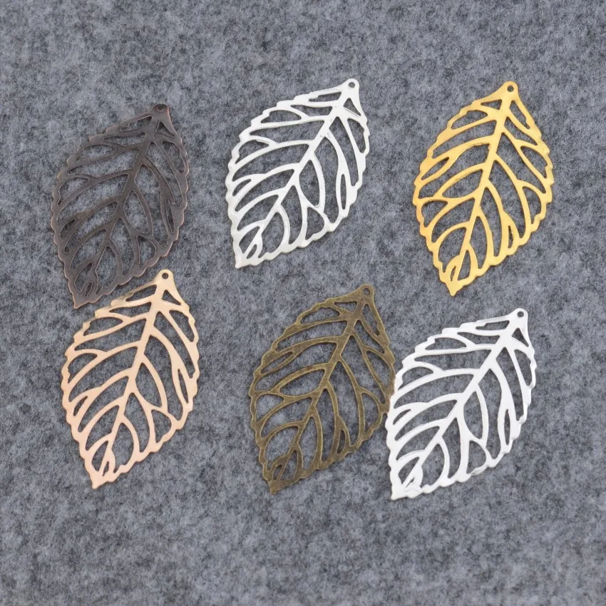 Retail 50Pcs Filigree Leaf Metal Crafts Decoration DIY Findings 4.4x2.6cm F1172