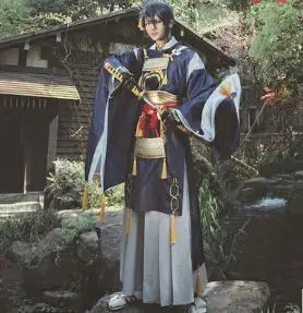 Аниме Mikazuki Munechika косплей парик Touken Ranbu Косплей Темно-Синий термостойкий костюм