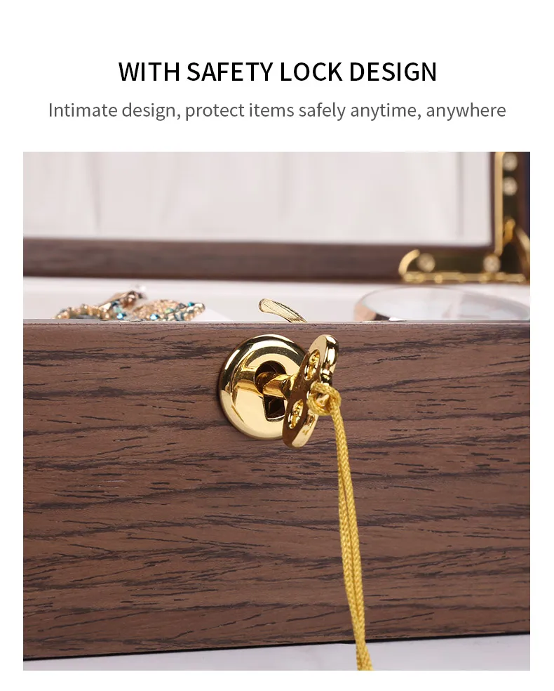 Casegrace новое кольцо, ожерелье, серьги большой емкости ящик для хранения деревянных ювелирных изделий женщин с замковые украшения дисплей двойной слой