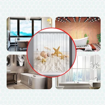 

Waterproof shower curtain +12 hook shell curtain set can be used for home decoration machine washable 180x180cm