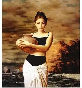 

Good art hand drawn on canvas: a beautiful woman holding a vase
