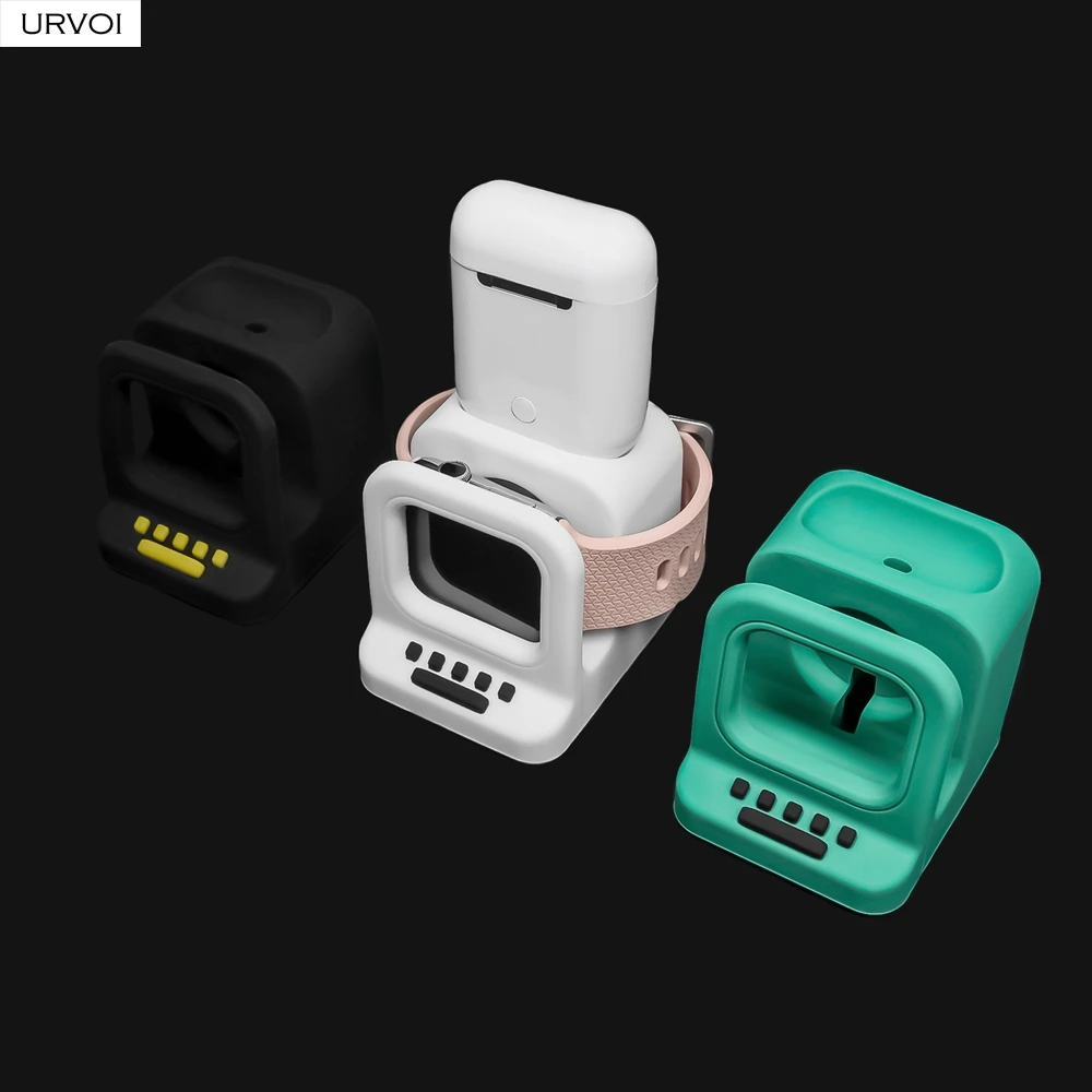 URVOI silicone stand for apple watch holder WatchOS keeper 2 in 1 home charging dock for iWatch classic MAC design airpods