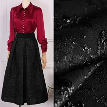 146 см шириной 120 г/м Вес Черная жаккардовая полиэфирная ткань для осеннего и весеннего платья пальто куртка E1110