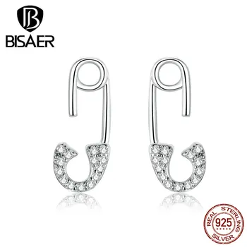 

Pin Earrings BISAER 925 Sterling Silver Pin Shape Stud Earrings for Women Cubic Zircon Jewelry Gift GAE284