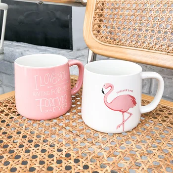 

Cartoon Flamingo Wide Mouth Ceramic Cup Water Cup Restaurant Ins Wind Net Red Coffee Mug Student Gift Cup