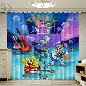 

Cute SpongeBob Window Curtains For Living Room Cartoon Kids Blackout Curtains For Bedroom Ultra-thin Micro Shading