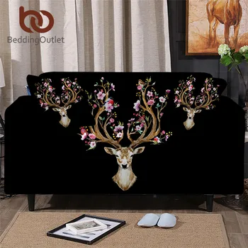 

BeddingOutlet Slipcover For Sofas Elk Sofa Cover Floral Moose Couch Cover Animal Reindeer Chair Protector Orange Blue capa sofa