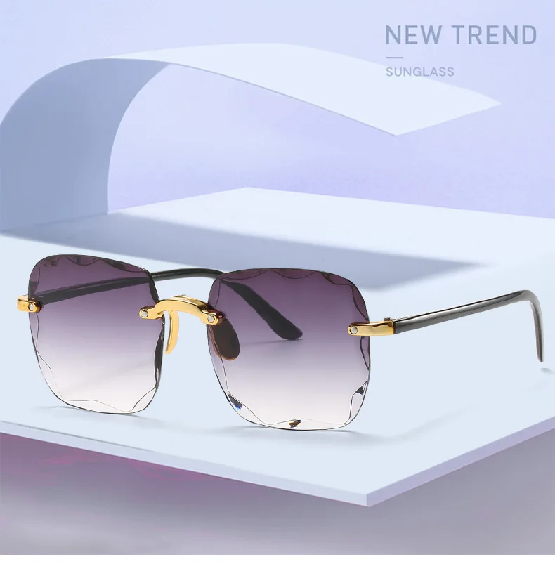 2021 Квадратни слънчеви очила без рамки Дамски луксозни маркови дизайнерски летни червени очила Модни слънчеви очила за мъже UV400 нюанси Oculos