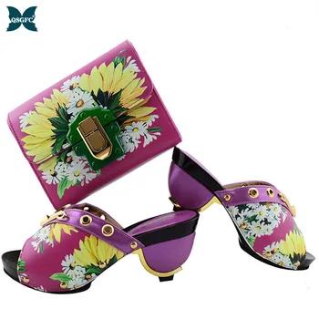 

New Fashion Style Italian design Women Shoe and Bag To Match for Parties African Shoes and Bags Matching Set in Purple Color